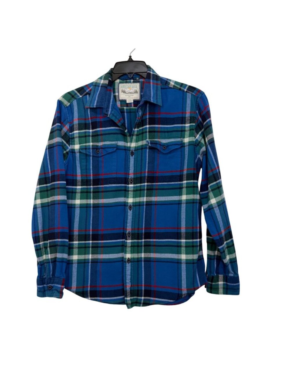 American Eagle Mens Blue Plaid Long Sleeve Button Up Flannel Shirt Size M